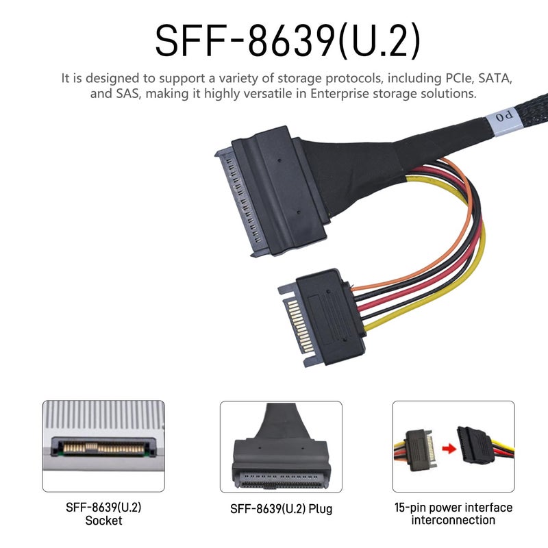LetLinkSo PCIe 4.0 MCIO x8 to 2 x SFF-8639 Cable for U.2 NVMe SSD with 15Pin Power, 1.6ft(50 cm) - Image 3